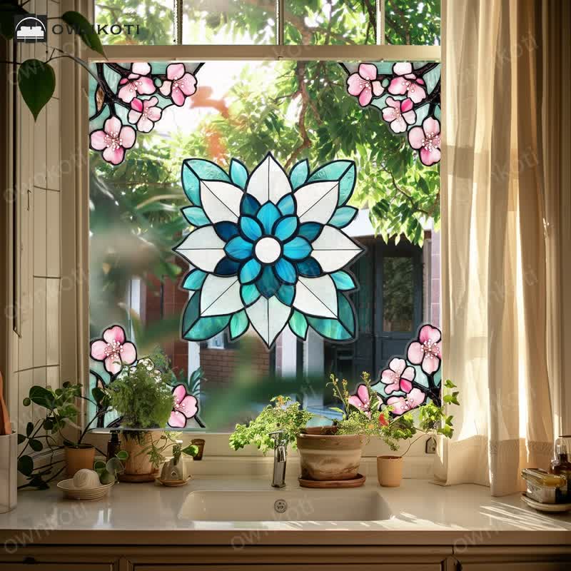 Elegant Floral Stained Static Window Sticker
