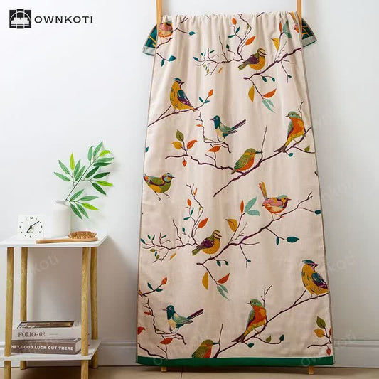 Floral Bird Cotton Gauze Absorbent Towel