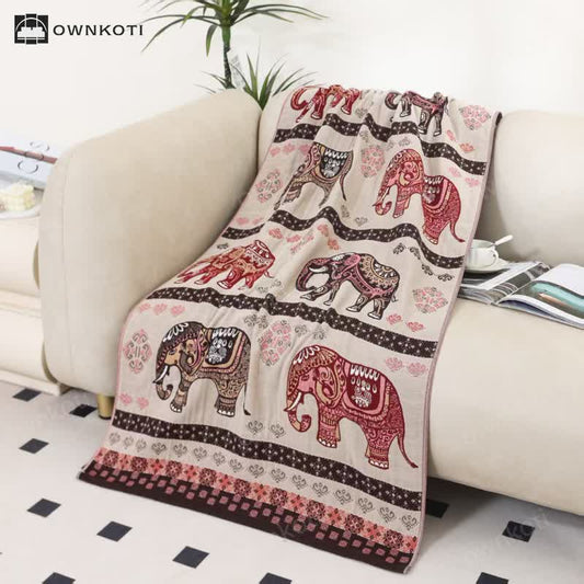 Vintage Elephant Cotton Gauze Bath Towel