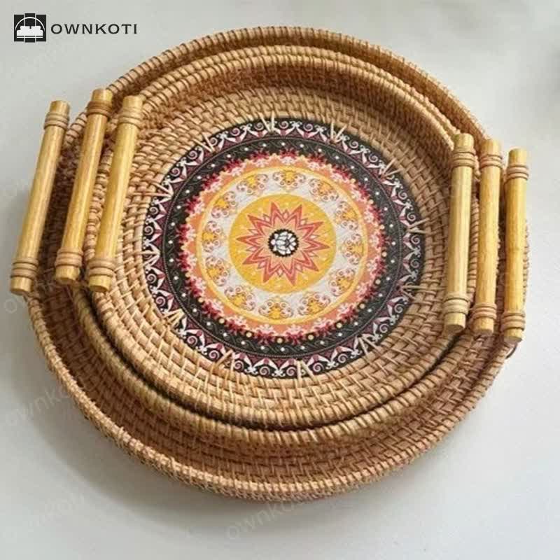 Ethnic Style Rattan Tray Snack Basket