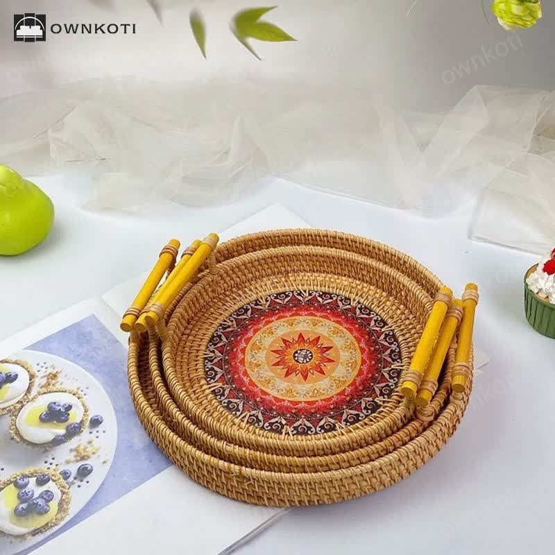 Ethnic Style Rattan Tray Snack Basket