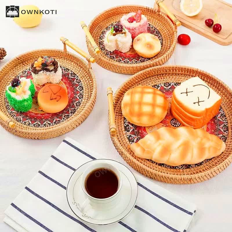 Ethnic Style Rattan Tray Snack Basket