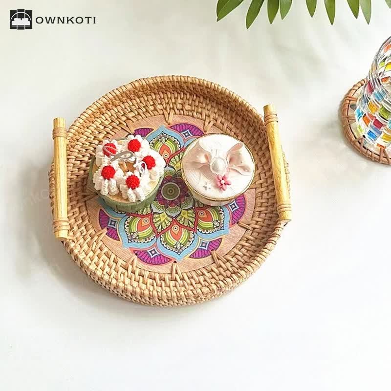 Ethnic Style Rattan Tray Snack Basket