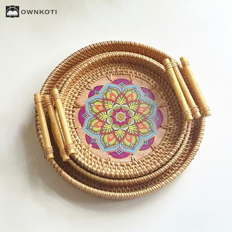 Ethnic Style Rattan Tray Snack Basket