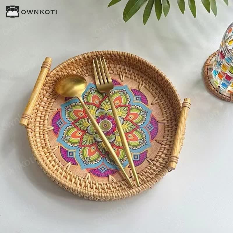 Ethnic Style Rattan Tray Snack Basket
