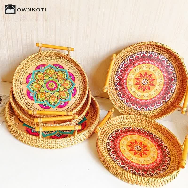 Ethnic Style Rattan Tray Snack Basket
