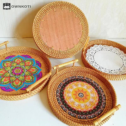Ethnic Style Rattan Tray Snack Basket