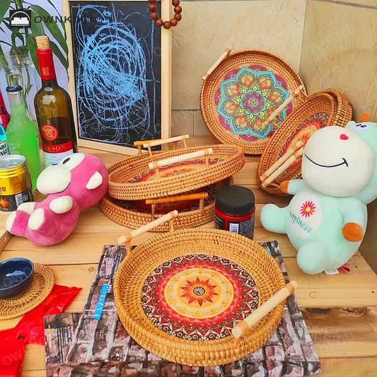 Ethnic Style Rattan Tray Snack Basket