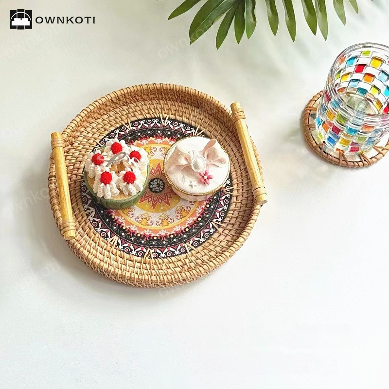 Ethnic Style Rattan Tray Snack Basket