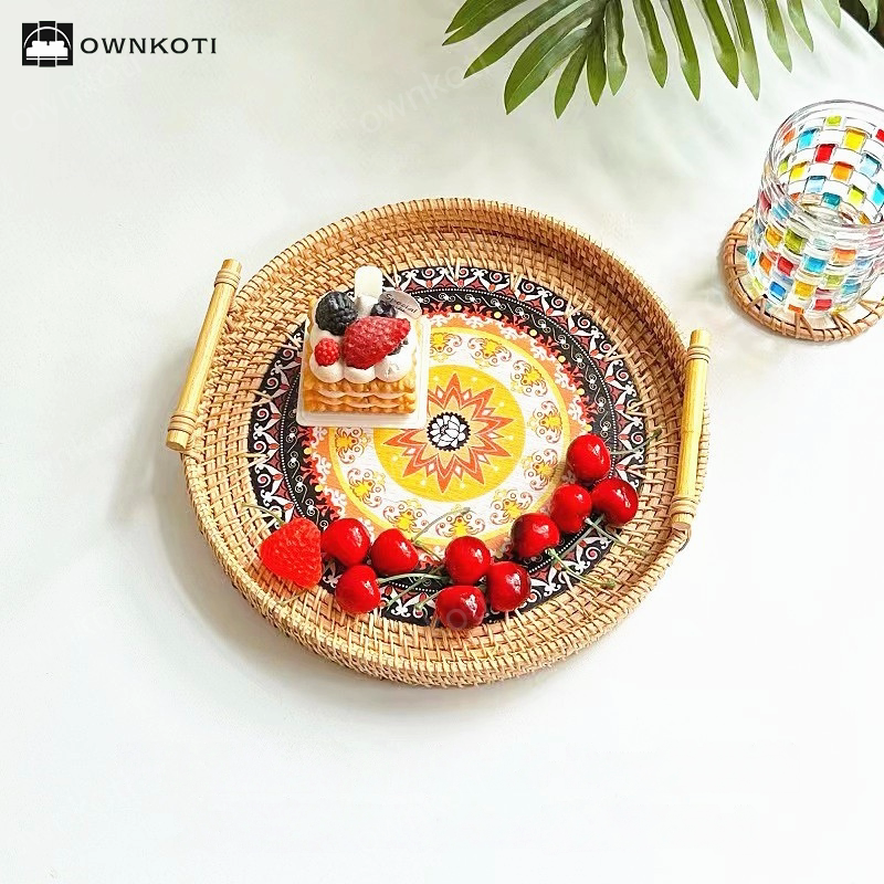 Ethnic Style Rattan Tray Snack Basket