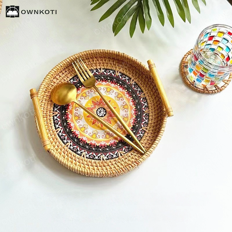 Ethnic Style Rattan Tray Snack Basket