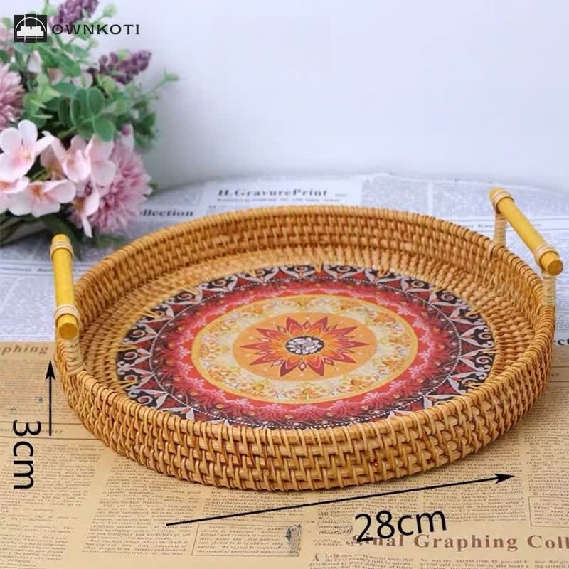 Ethnic Style Rattan Tray Snack Basket