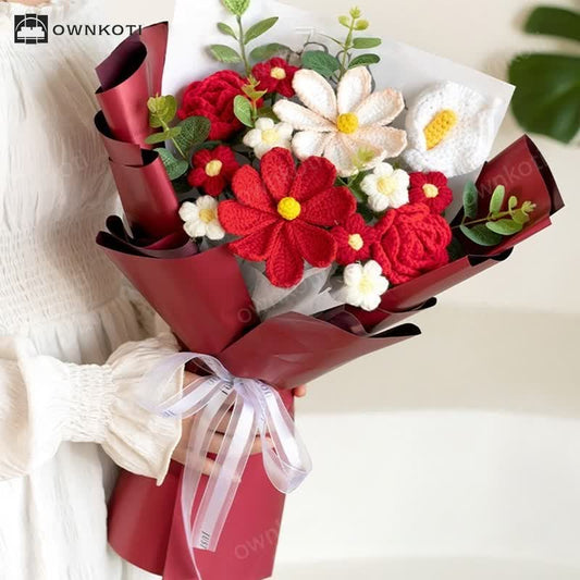 Handmade Knitted Crochet Cosmos Bipinnatus Bouquet