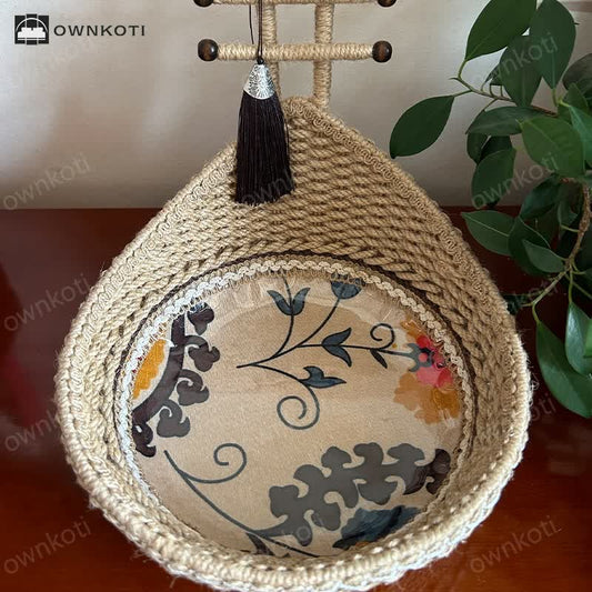 Handwoven Botanical Pattern Storage Basket