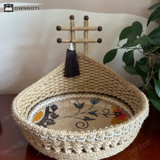 Handwoven Botanical Pattern Storage Basket