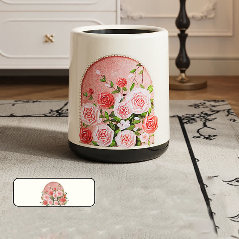 Elegant Rose Double Layer Durable Trash Can