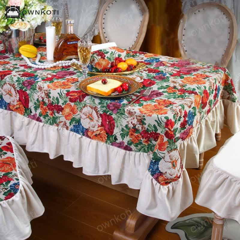 Retro Jacquard Dustproof Ruffled Tablecloth