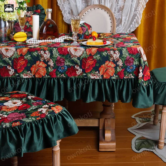 Retro Jacquard Dustproof Ruffled Tablecloth