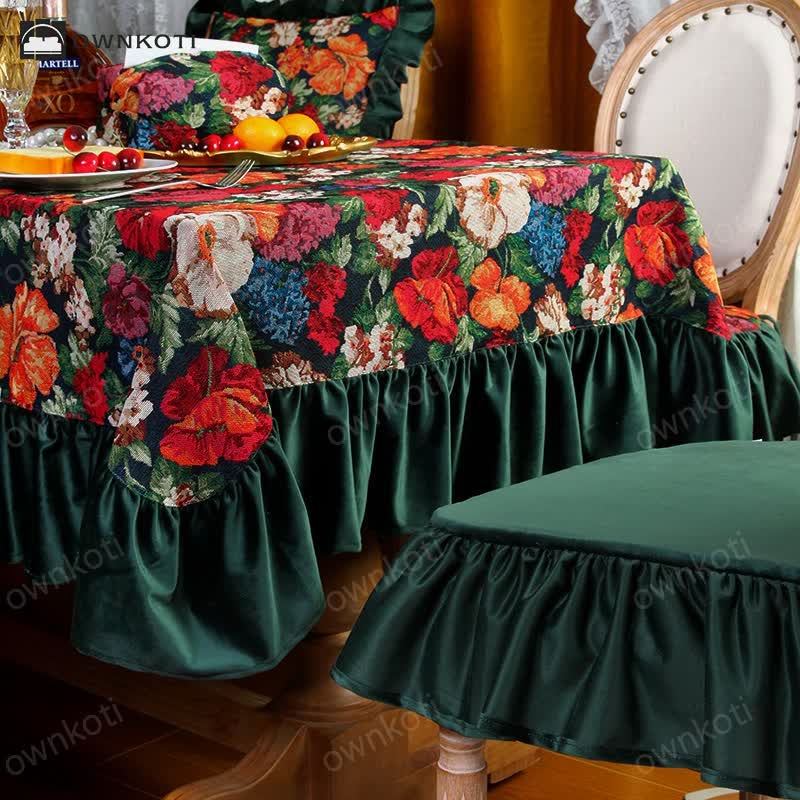 Retro Jacquard Dustproof Ruffled Tablecloth