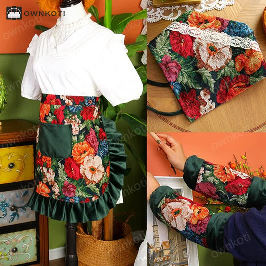 Retro Floral Waterproof Apron Set