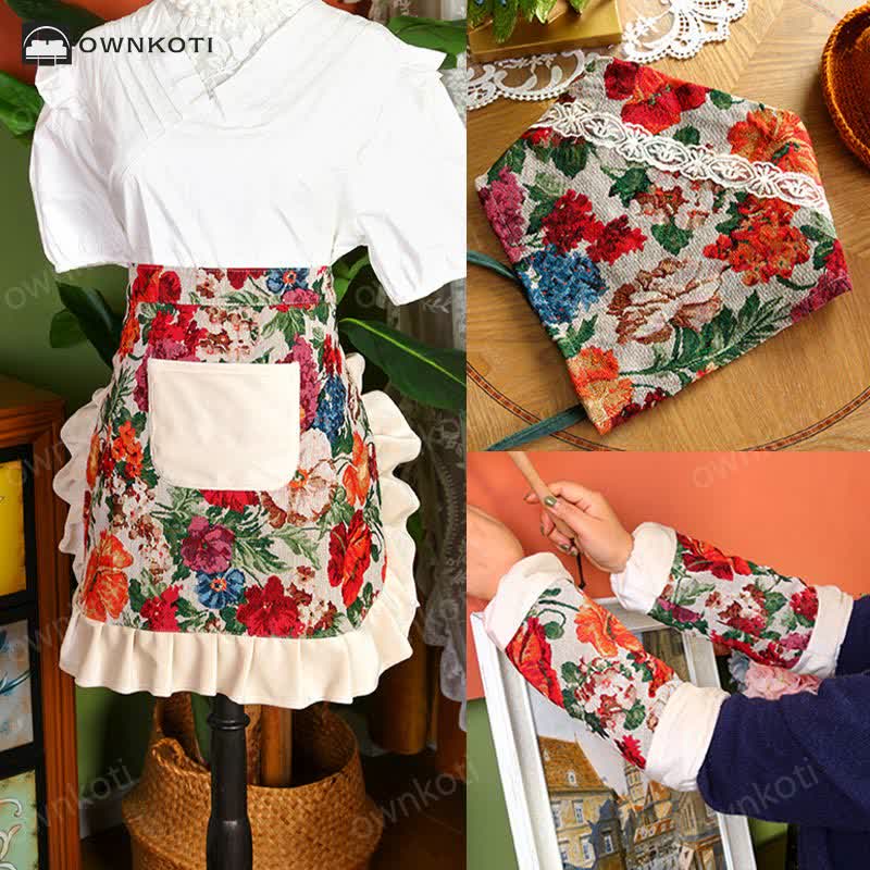 Retro Floral Waterproof Apron Set