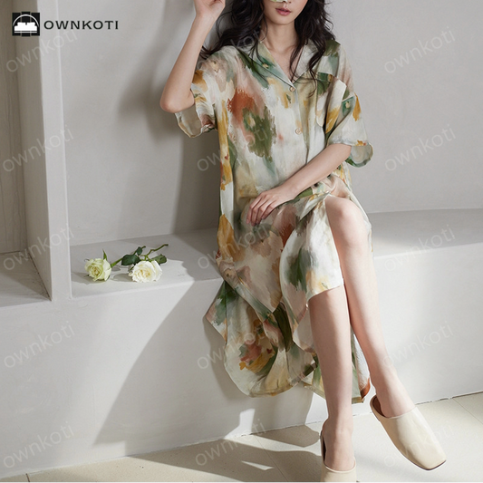 Tie-Dye Satin Soft Casual Nightdress