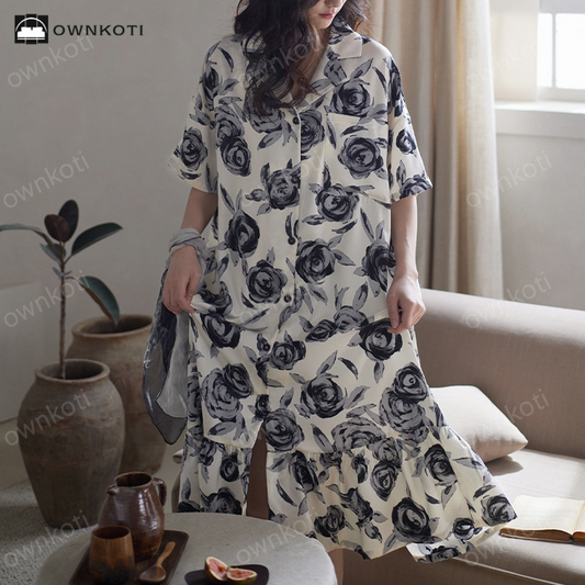 Satin Vintage Rose Long Nightdress