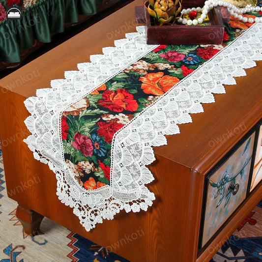 Vintage Floral Lace Patchwork Table Runner