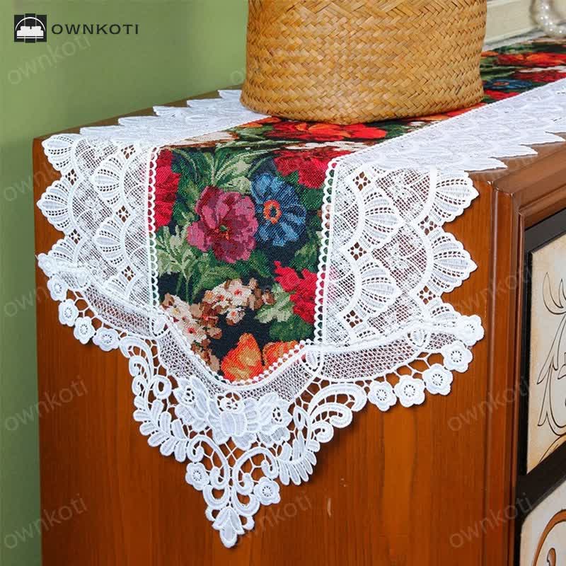 Vintage Floral Lace Patchwork Table Runner