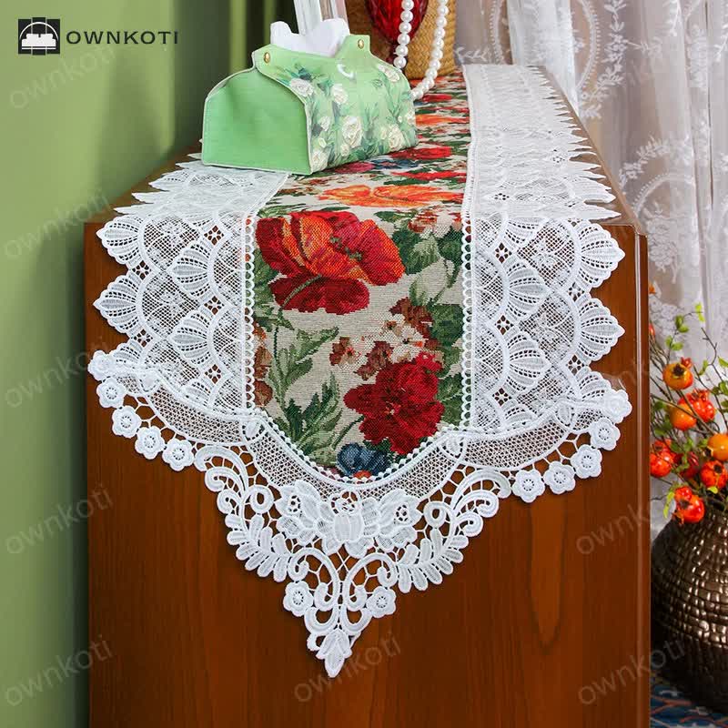 Vintage Floral Lace Patchwork Table Runner