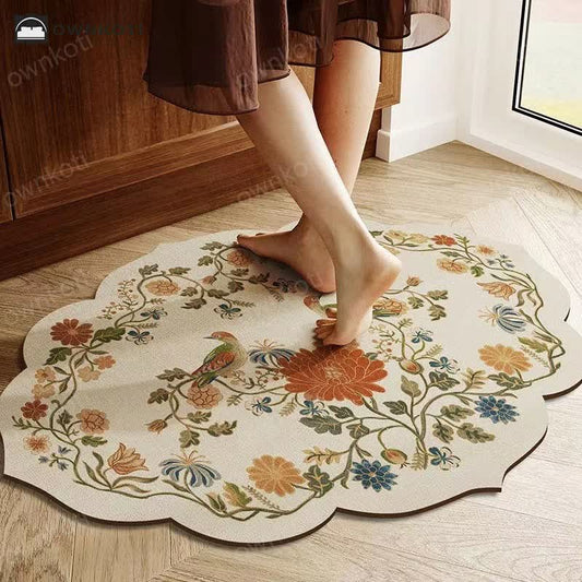 Pastoral Style Floral Anti-slip Diatom Mud Bath Mat