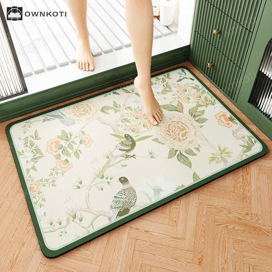 Elegant Floral Diatom Mud Bathroom Floor Mat