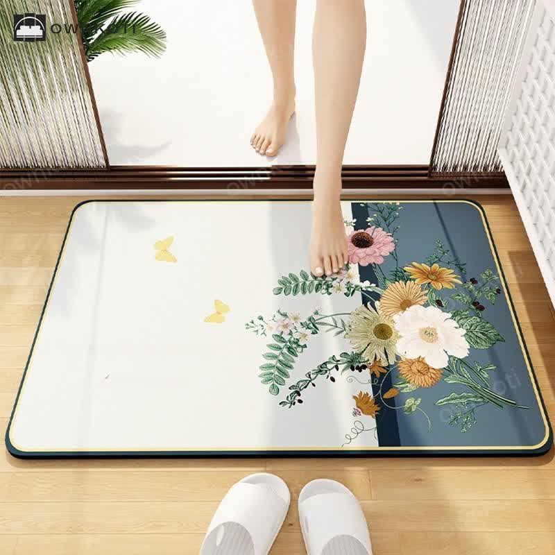 Elegant Floral Diatom Mud Bathroom Floor Mat