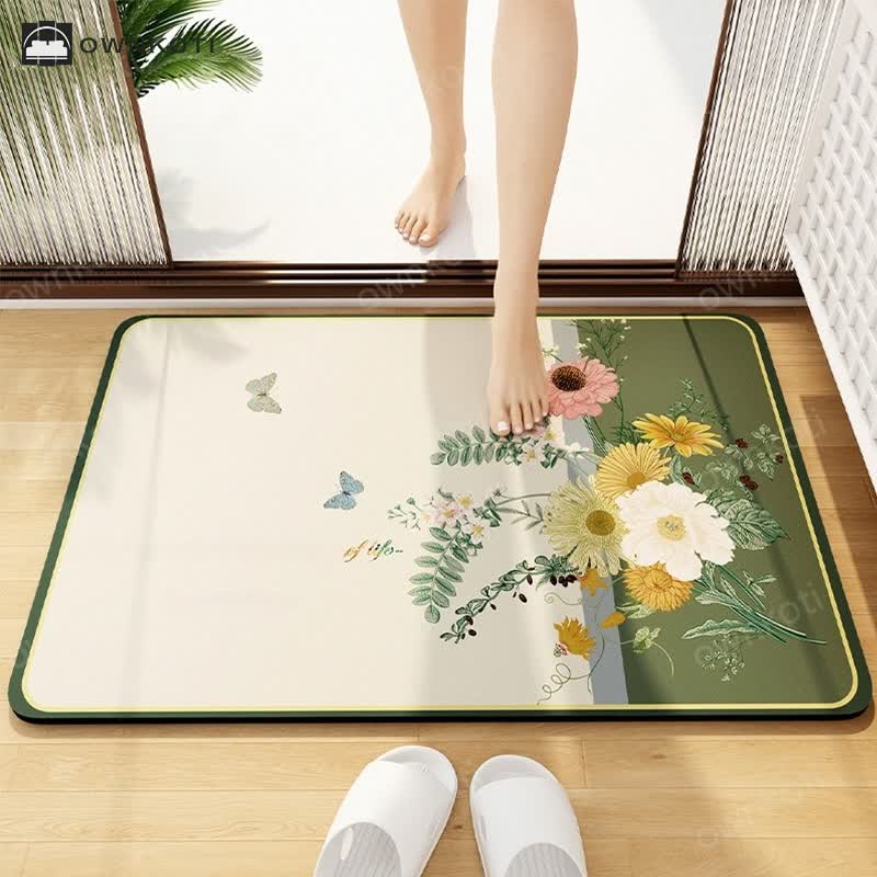 Elegant Floral Diatom Mud Bathroom Floor Mat