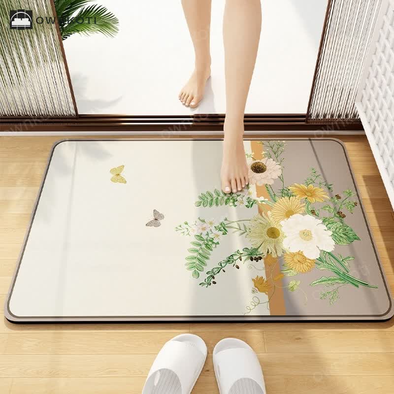 Elegant Floral Diatom Mud Bathroom Floor Mat