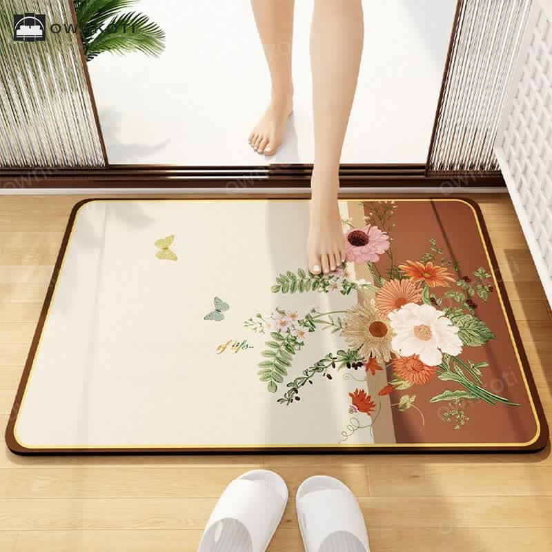 Elegant Floral Diatom Mud Bathroom Floor Mat