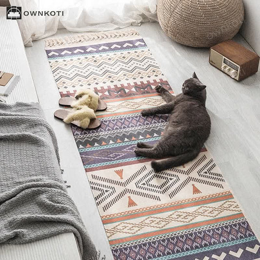 Ethnic Geometric Pattern Cotton Linen Floor Mat