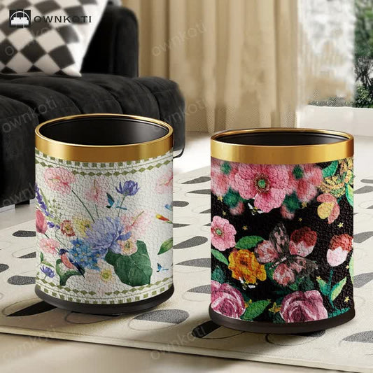 Double Layer Vintage Floral Trash Bin