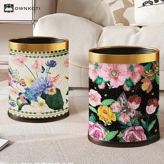 Double Layer Vintage Floral Trash Bin