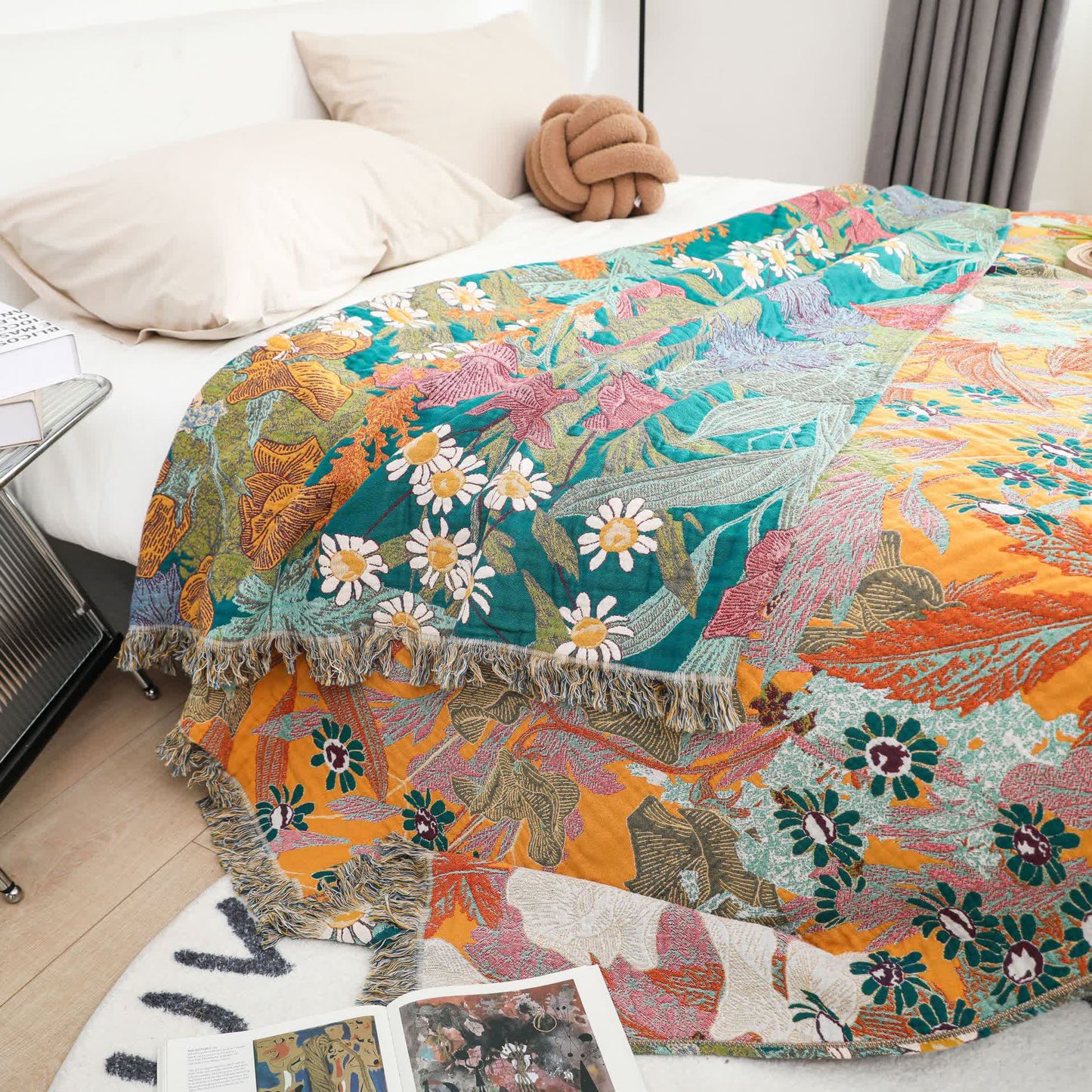 Garden Flower Cotton Gauze Reversible Blanket