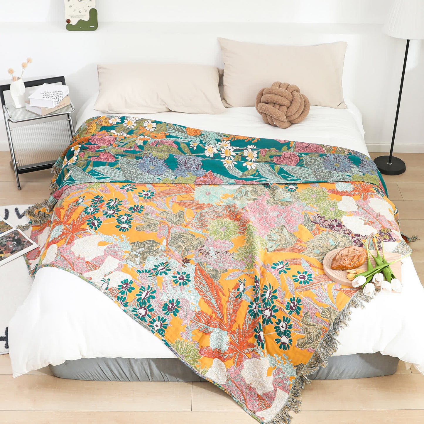 Garden Flower Cotton Gauze Reversible Blanket