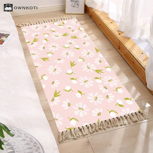 Fresh Pastoral Style Floral Tassel Floor Mat
