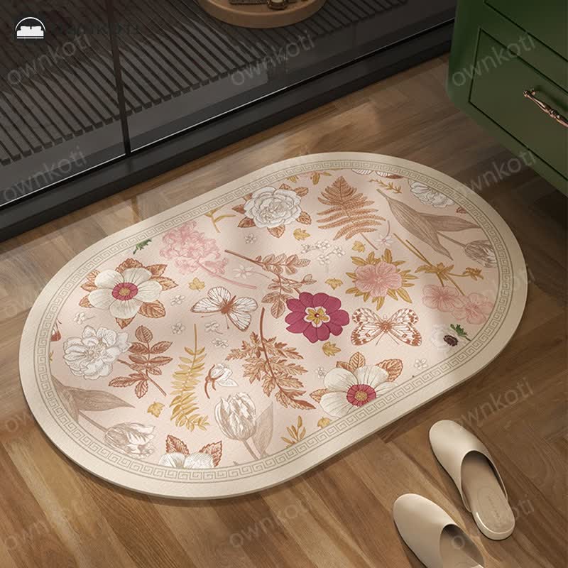 Elegant Rural Botanical Floral Print Bath Mat