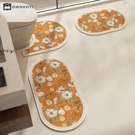 Elegant Rural Botanical Floral Print Bath Mat