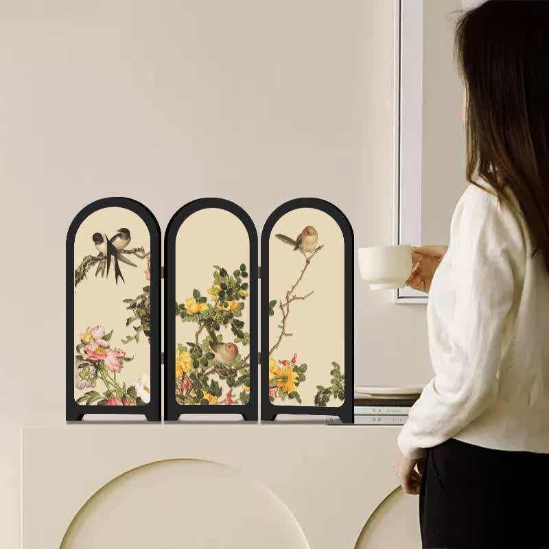 Floral Bird Folding Screen Desktop Painting