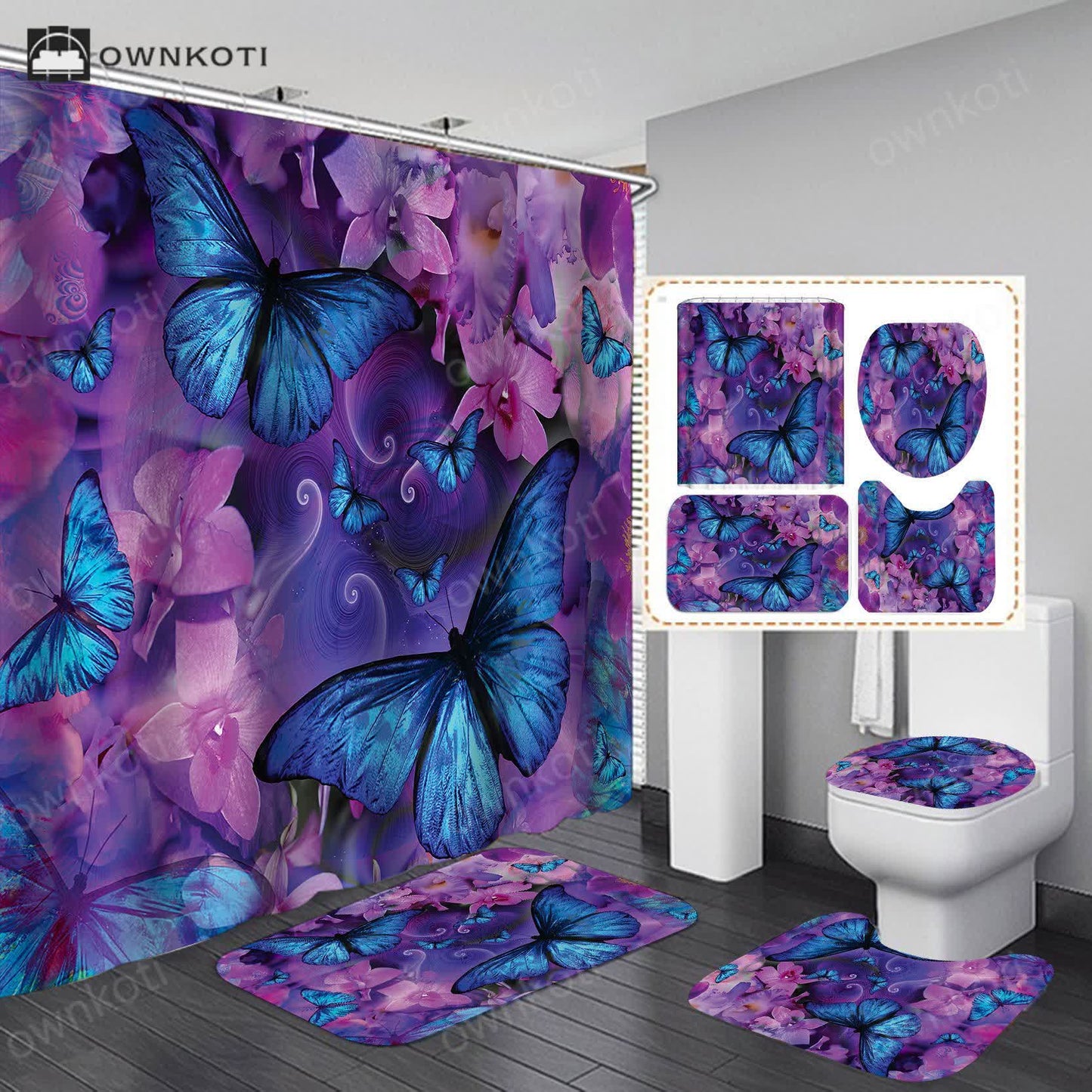 Floral Butterfly Waterproof Shower Curtain