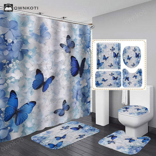 Floral Butterfly Waterproof Shower Curtain