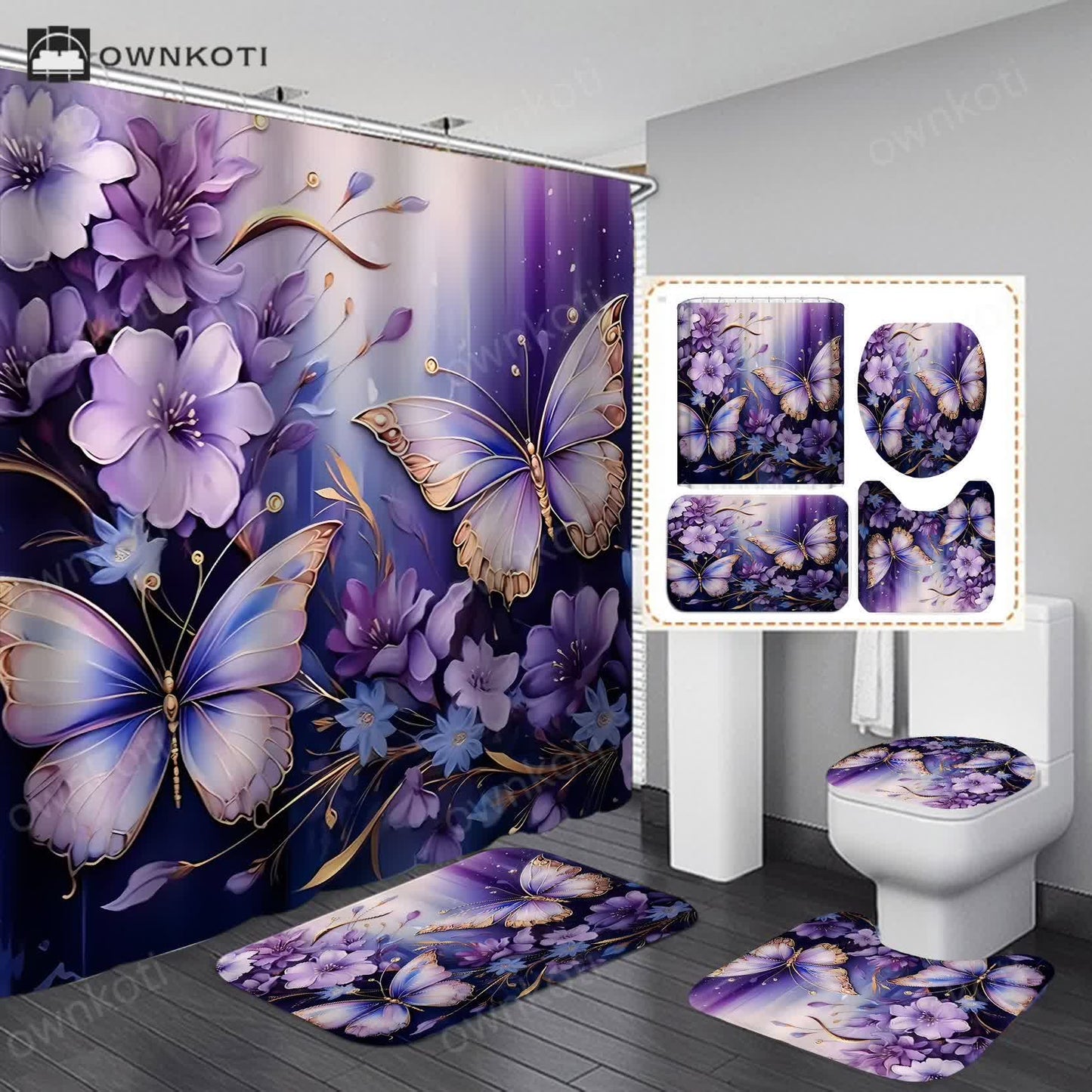Floral Butterfly Waterproof Shower Curtain