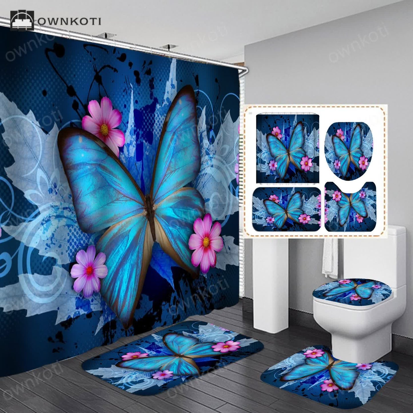 Floral Butterfly Waterproof Shower Curtain