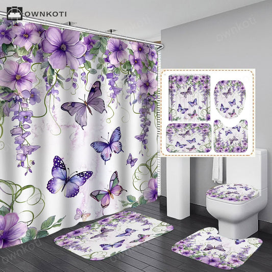 Floral Butterfly Waterproof Shower Curtain